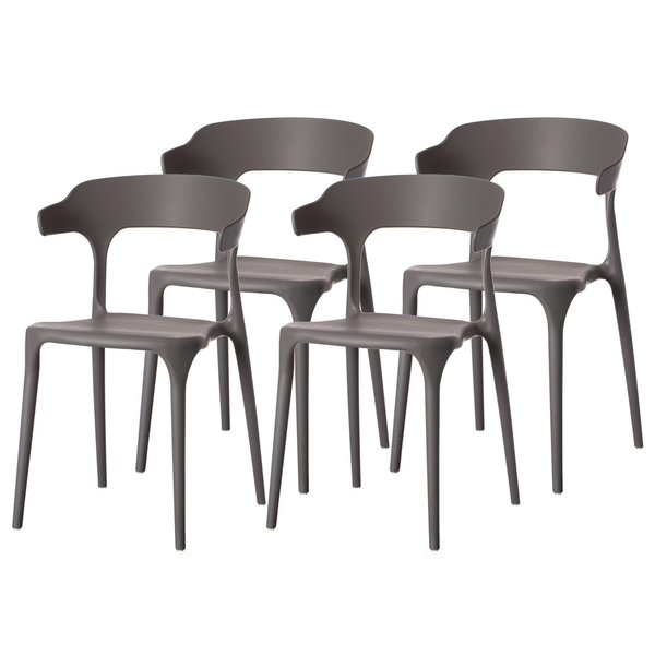 Fabulaxe Modern Plastic Outdoor Dining Chair with Open U Shaped Back, Grey, PK 4 QI004228.GY.4